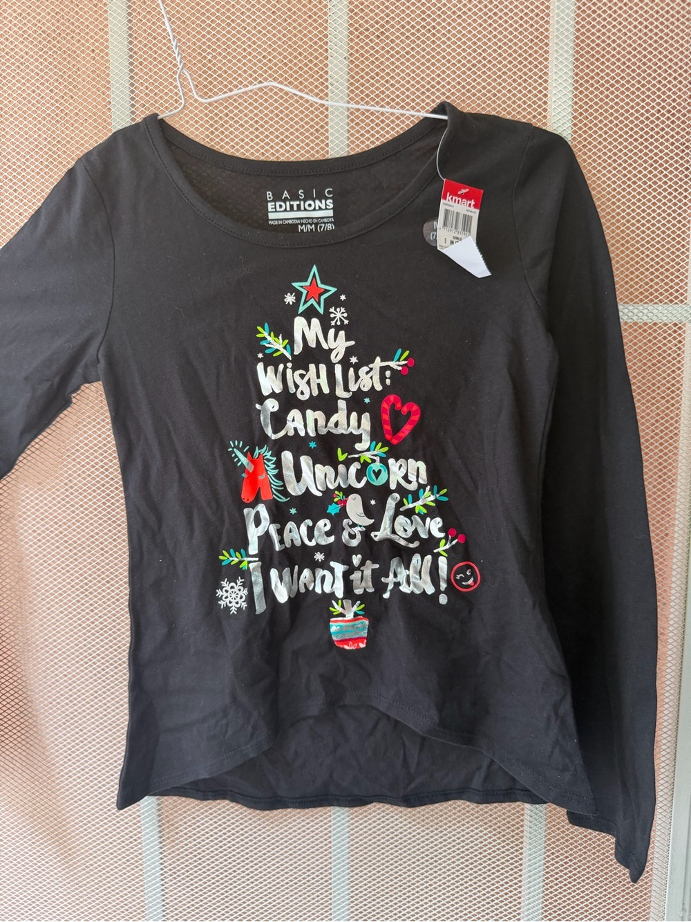 Basic Editions Black Long-Sleeve Girls' Holiday Graphic Tee